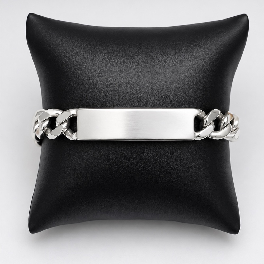 925 Sterling Silver Classic ID Curb Chain Bracelet Men’s Jewelry Size 9.5”